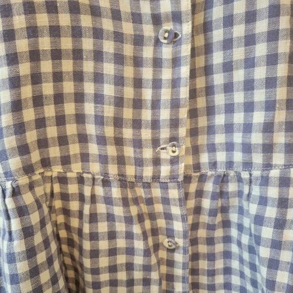 Samansa Mos2 linen hemp purple white check gingham dress 3/4 sleeve small - Picture 8 of 8